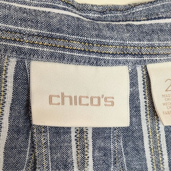 Chico's Blue Linen Blend V-Neck Long Sleeve Top Modest Casual Large - Picture 8 of 8